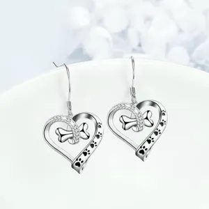Adorable Canine with a Bone, Heart-Shaped Pendant Earrings thumbnail 3