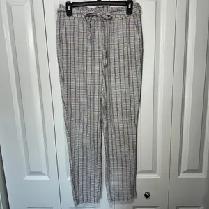 BCBGeneration Plaid Pants Womens S Blue Multi Paperbag Waist Tie Cotton Trousers thumbnail 2