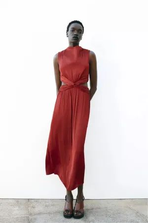 Zara maxi dress Burgundy Sleeveless cut out satin effect evening wedding summer thumbnail 12