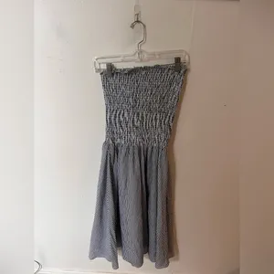 English Factory Smocked Strapless Striped Midi Dress Black/White Medium thumbnail 3