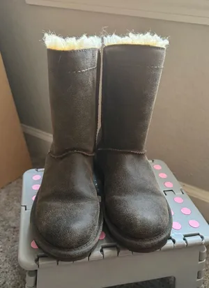 Bear Paw Grey/Brown Fur Lined Boots Braided Accent Size 7 thumbnail 1