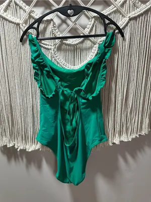 aerie Green Ruffle-Shoulder One-Piece Swimsuit thumbnail 2