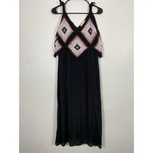 REBELLION Crochet Geometric Maxi Dress Sleeveless Black Pink Size M thumbnail 4