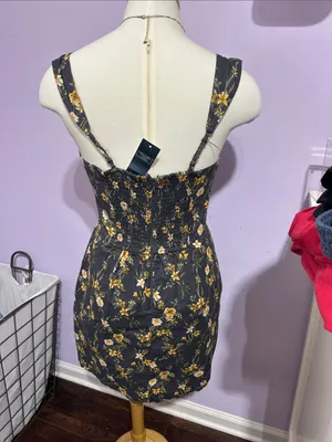 Abercrombie & Fitch Charcoal Floral Mini Dress with Mustard Blooms thumbnail 2
