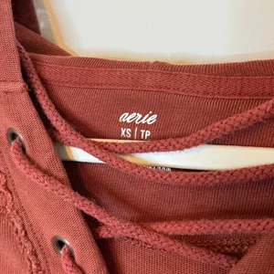 Aerie Sunday Soft Lace Up Hoodie Size XS Burnt Orange Oversized thumbnail 4
