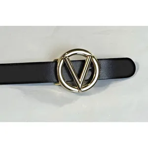 Valentino Garavani Valentino Milano Black Leather Belt with Gold V-Logo Buckle Size S Quiet Luxury thumbnail 7