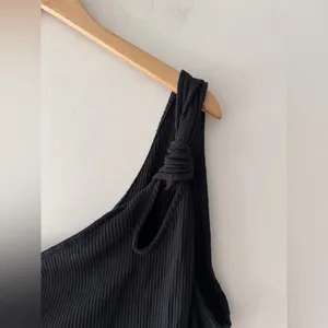 American Eagle Black Ribbed One Shoulder Tie Detail Bodysuit‎ thumbnail 3