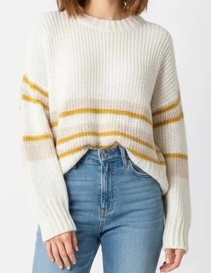 Leche Cream‎ Gold Striped Loose Knit Long Sleeve Sweater L Large Soft Preppy thumbnail 1