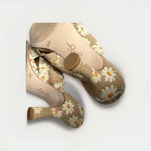 Jessica Simpson Size 8 Floral Bow Mule Heels Square Toe Daisy Shoes Women's thumbnail 6