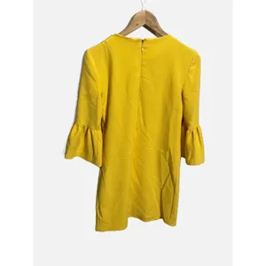 Zara Bell Sleeve Shift Dress Womens XS Yellow Ruffle Mini Mod Contemporary thumbnail 5