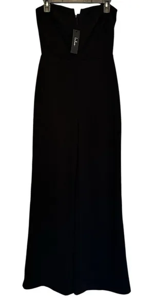 Lulu's Strapless Jumpsuit Size Medium Black Romper Staple Piece‎ Wide Leg NWT thumbnail 1