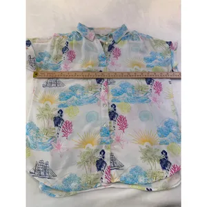 Jane and Delancey Womens Tropical Hula Island Print Rayon Button Down Shirt M thumbnail 3