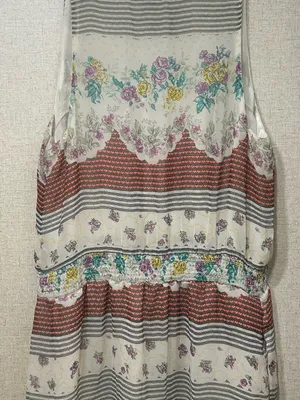 Free People Cream Floral Striped Smocked Camisole with Coral Bands thumbnail 1