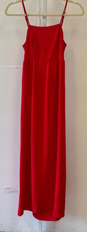 Monteau Los Angeles Red Maxi Dress XS Spaghetti Strap Cutout Back Smocked thumbnail 1