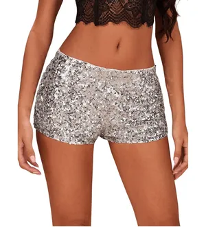 NWT Floerns Silver Sequin Mini Shorts Low Rise Festival Club Party Medium thumbnail 1