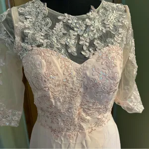 Light pink chiffon short sleeveMother of the Bride dress sequins appliqué size 6 thumbnail 5