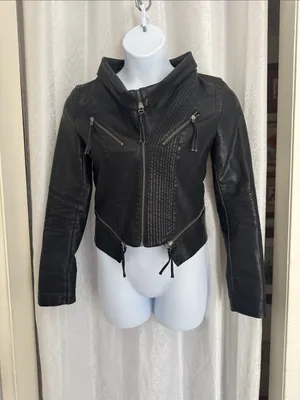 Lulu's Black Quilted Panel Leather Moto JacketSz: L thumbnail 2