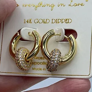 NWT 14K GP “Do everything in Love” CZ ring hoop earrings thumbnail 5