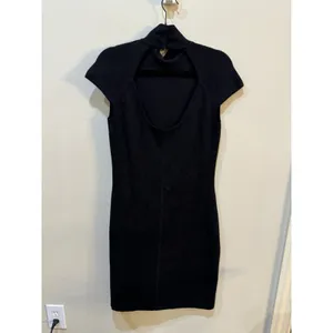 Lauren Ralph Lauren Black Knit Silk Cashmere Dress Size Medium Mock Neck Cutout thumbnail 4