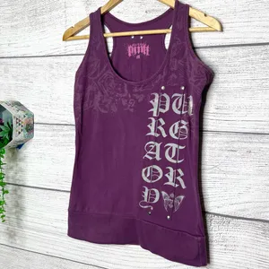 Vintage Y2K Black Label Pink Purple Graphic Racerback Tank Top Size Medium Moto thumbnail 3