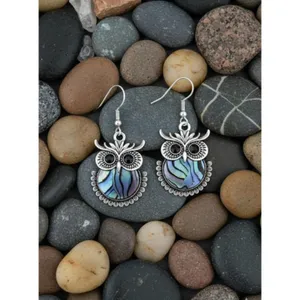 925 Silver Plated Owl Earrings Rhinestone thumbnail 2