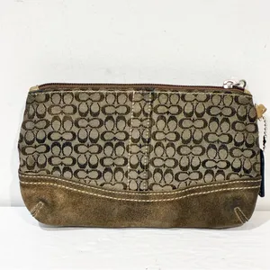 Coach Mini Signature C Mahogany Suede Leather Trim Purse Bag Wallet Wristlet thumbnail 5