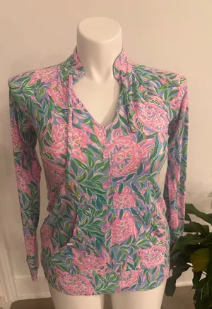 Lilly Pulitzer UPF 50+ Cassi Popover French Blue Turtley in‎ Love size small thumbnail 1
