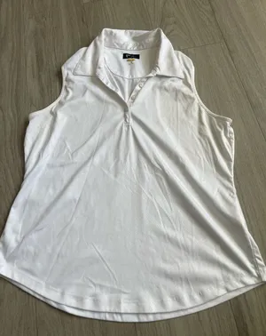 Women's White Sleeveless Polo Tank thumbnail 1