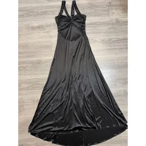 Windsor Maxi Dress Siz XS Black Satin Twist Front Crisscross Back 3/4 Homecoming thumbnail 3