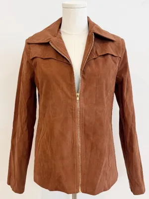 Commense Jacket Size‎ XS Camel Brown Faux Suede Zip Front Shoulder Pad Corpcore thumbnail 1