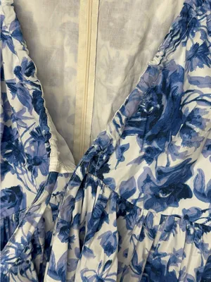 Abercrombie & Fitch blue floral cinchfront dress puffsleeves size Small T thumbnail 5