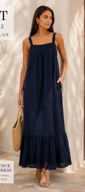 LDT Blair Flounce Maxi Dress Size 2 Navy Blue Resort Coastal Sundress thumbnail 1