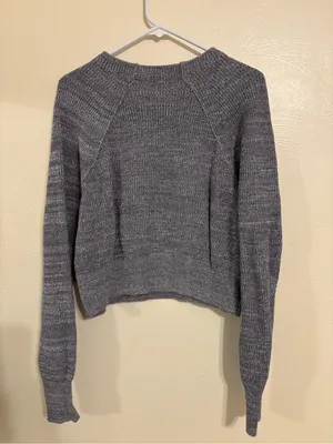 Free People Gray Marled Knit Cropped Sweater Medium thumbnail 9