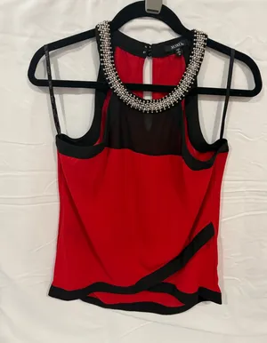 XOXO M woman halter Top red/ black. Rhinestone embellishment thumbnail 1