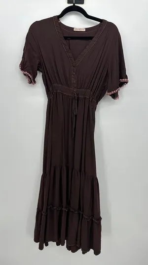 R.Vivimos‎ Brown Boho Midi Dress Womens Medium Cottagecore Prairie Peasant thumbnail 1