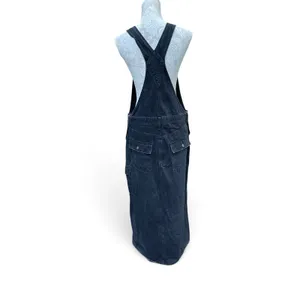 American Eagle Denim Bib Overall Maxi Dress Large Black Utility Cargo Pocket 90s thumbnail 5