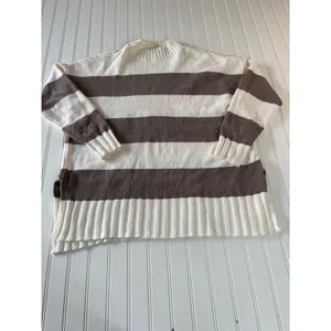 Sanctuary Womens Striped Mock Neck Cozy Warm Sweater Brown Cream Oversized L thumbnail 2