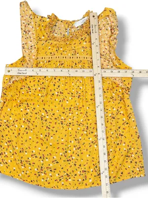 Loft Floral Flutter Sleeve Ruffle‎ Collar Blouse Top Yellow Small Cottageore thumbnail 11