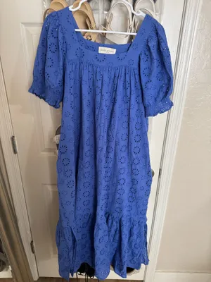 Eyelet Midi Dress Blue Size XL thumbnail 3