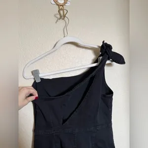 Free People Denim One-Shoulder‎ Flare Jumpsuit Sz Large in Black thumbnail 5