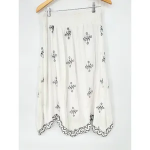 Kings Road Size Large White Black Midi Skirt‎ Smocked Boho Asymmetrical Festival thumbnail 2