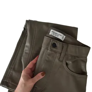 Abercrombie 90s Straight Faux Leather Pants Taupe Ultra High Rise Sz 23 000 thumbnail 5
