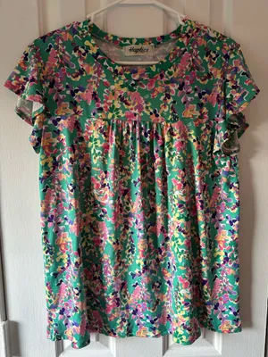 Haptics Floral Ruffle Top Green thumbnail 1