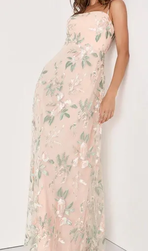 Lulus Budding Blossoms Blush Pink Floral Embroidered A-Line Maxi Dress thumbnail 3