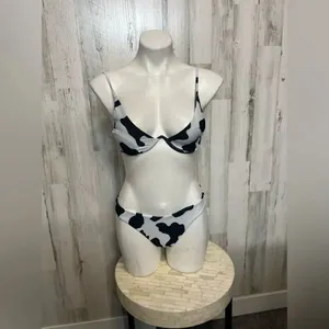 3-Piece Cow Print Bikini Set with Matching Mesh Sarong Women’s Small thumbnail 2