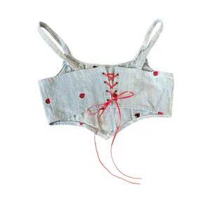 Reworked Strawberry Embroidery Denim Corset Tank Top 🔥 thumbnail 2