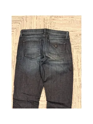 GUESS women's 27" waist blue denim skinny jeans with black leather ankle zippers thumbnail 7
