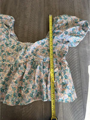 English Factory Women's Floral Puff Sleeve Top Teal, Orange & Cream size Large thumbnail 10