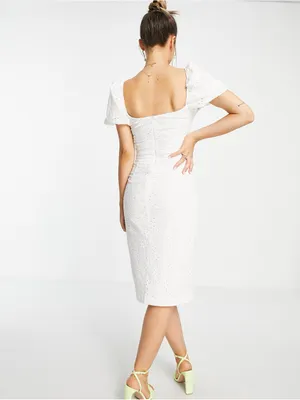 ASOS Dark Pink Twist Front Broderie Split Midi Dress White 6 thumbnail 4
