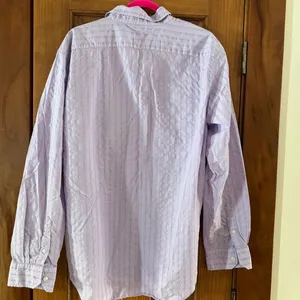 Gap Button Up Shirt Women's Large Lilac Lavender Striped Classic Fit Top thumbnail 3